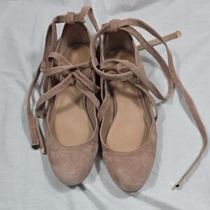 Diane Von Furstenberg Blush Suede Lace-Up Ballet Flats